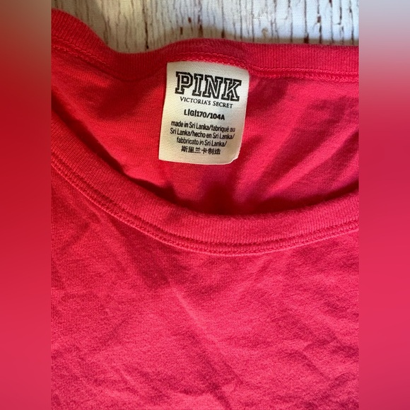 PINK Victoria's Secret Magenta and White 3/4 Sleeve Tee - Picture 2 of 3